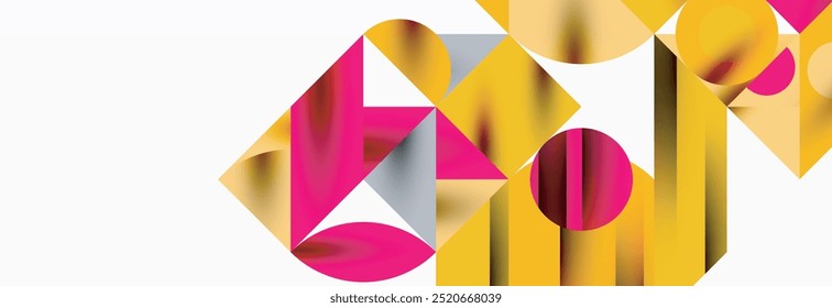 Trendy colorful circles, lines, arrows, triangles and other geometric shapes. Vector Illustration For Wallpaper, Banner, Background, Card, Book Illustration, landing page