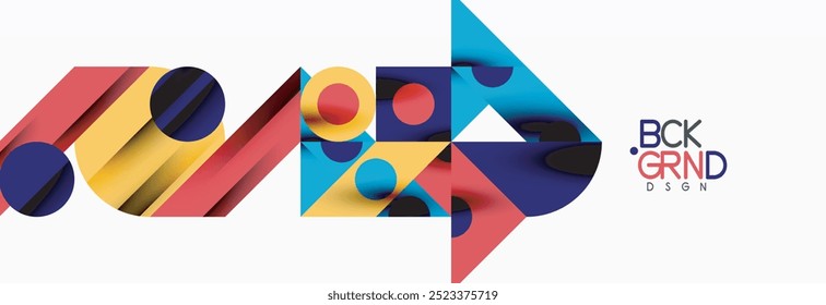 Trendy colorful circles, lines, arrows, triangles and other geometric shapes. Vector Illustration For Wallpaper, Banner, Background, Card, Book Illustration, landing page