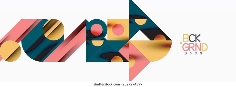 Trendy colorful circles, lines, arrows, triangles and other geometric shapes. Vector Illustration For Wallpaper, Banner, Background, Card, Book Illustration, landing page