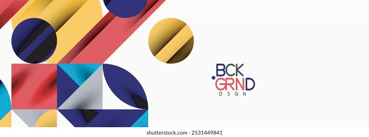 Trendy colorful circles, lines, arrows, triangles and other geometric shapes. Vector Illustration For Wallpaper, Banner, Background, Card, Book Illustration, landing page