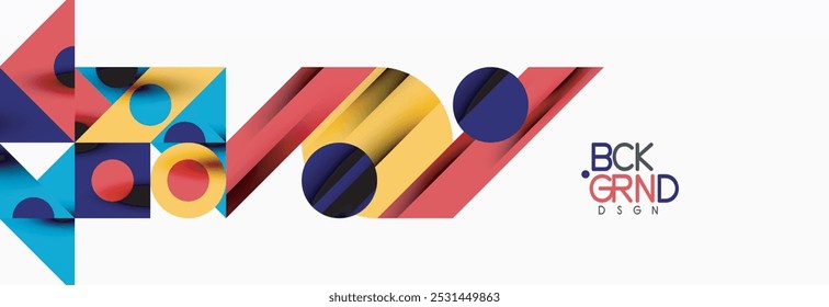 Trendy colorful circles, lines, arrows, triangles and other geometric shapes. Vector Illustration For Wallpaper, Banner, Background, Card, Book Illustration, landing page