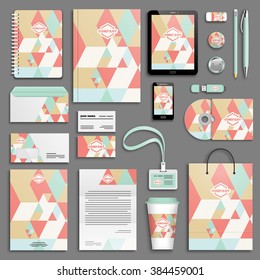 Trendy colorful Corporate identity template set. Business stationery mock-up with logo. Branding design. Colorful geometric background.