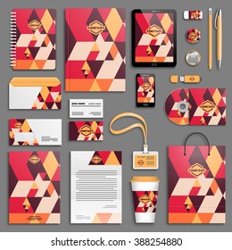 Trendy colorful Corporate identity template set. Business stationery mock-up with logo. Branding design. Colorful geometric background.