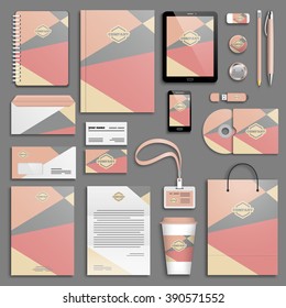 Trendy colorful Corporate identity template set. Business stationery mock-up with logo. Branding design. Colorful geometric background.