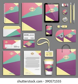 Trendy colorful Corporate identity template set. Business stationery mock-up with logo. Branding design. Colorful geometric background.