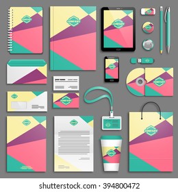 Trendy colorful Corporate identity template set. Business stationery mock-up with logo. Branding design. Colorful geometric background.
