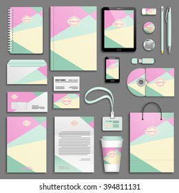 Trendy colorful Corporate identity template set. Business stationery mock-up with logo. Branding design. Colorful geometric background.