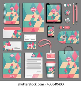 Trendy colorful Corporate identity template set. Business stationery mock-up with logo. Branding design. Colorful geometric background.