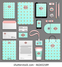 Trendy colorful Corporate identity template set. Business stationery mock-up with logo. Branding design. Geometric background.