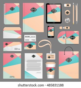 Trendy colorful Corporate identity template set. Business stationery mock-up with logo. Branding design. Colorful geometric background.