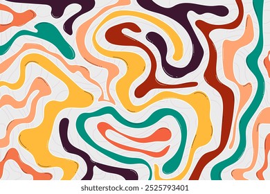 Trendy colorful design with funky vintage tone. Abstract background, Curvy lines and waves