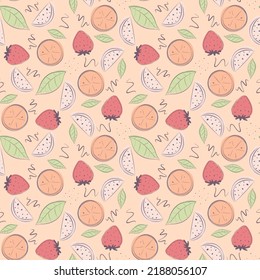 trendy colorful design natural stylized fruits with decorative outline 