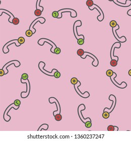 trendy colorful flat vector retro telephone handset seamless pattern. Vintage phone icon