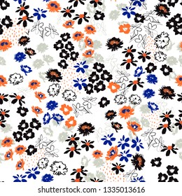 Trendy colorful Flowery colorful pattern in small-scale flowers. Liberty style .Floral seamless design for fashion , fabric, wallpaper, web and all prints on white  background