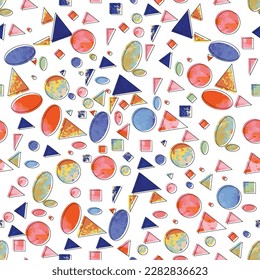 Trendy colorful geometric abstract background.Colorful square, rectangle,circle,triangle used geometric shapes.Geometric model background in flat design. Geometric shapes,memphis with white background