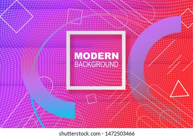 Trendy Colorful Geometric halftone mesh gradient Background.Fluid dynamic shapes composition. Creative graphic Minimal covers design for modern future patterns.Bright violet-red color with card vector