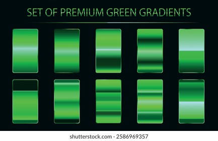 Trendy colorful gradient green metal mega set metal pastel palette set for frames, templates, covers, ribbons, labels. vector image
