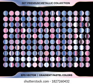 Trendy colorful gradient rose gold, pink, purple, azure combination mega set collection of metal pastel palettes for border frame ribbon cover label templates
