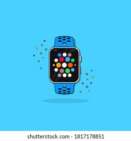 Trendy Colorful Icon/Illustration of Smart Watch with Smartwatch Interface.