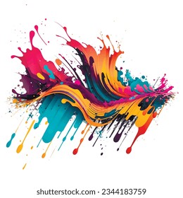 Trendy colorful liquid acrylic watercolor splash splatter stain on white background. Modern bright flowing spot. Rainbow trendy isolated design on white. Element. Vector watercolor illustration.