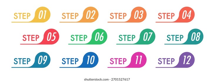 Trendy colorful number bullet points for attractive step by step list, process, progress, numbered highlights in creative projects