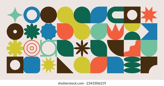 Trendy colorful pattern. Abstract geometric banner. Modern flat vector illustration. Neo geo art. Mosaic background.