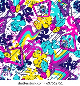 Trendy colorful seamless pattern. Abstract modern color elements in graffiti style.