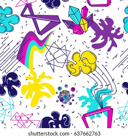 Trendy colorful seamless pattern. Abstract modern color elements in graffiti style.