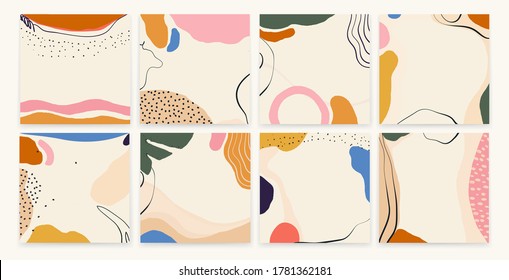 Trendy colorful set of abstract artistic backgrounds. Modern hand drawn vector illustrations. 