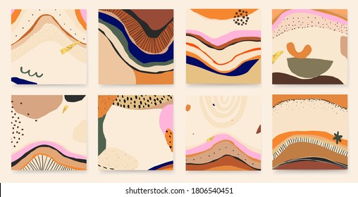 Trendy colorful set of abstract artistic backgrounds. Modern hand drawn vector illustrations. 