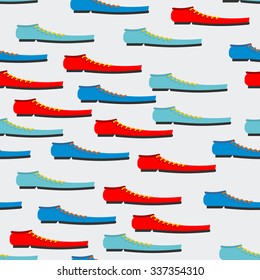 Trendy colorful shoes seamless pattern. Background of boot. Texture for baby tissue.

