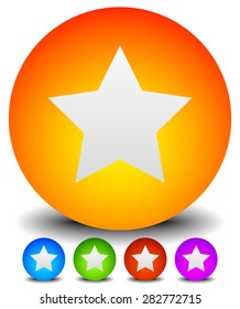 Trendy, colorful star icon in 5 colors: Orange, blue, green and purple.