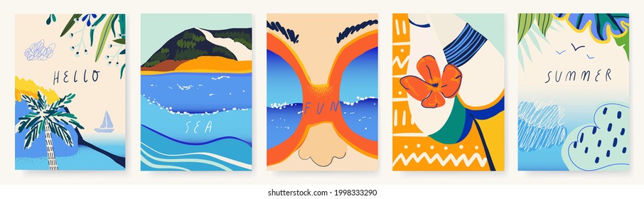 Trendy colorful summer vector illustrations. Modern hand drawn templates for your design.