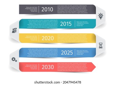 Trendy colorful template business concept timeline ribbon arrow. Infographics layout with 5 steps, parts, options, stages, for presentation. Vintage pastel colors