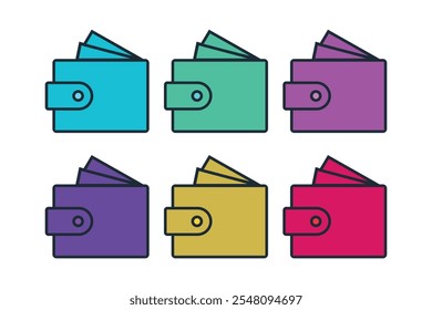Trendy Colorful Wallet Designs for Modern Businesses, Striking Wallet Vector Illustrations for Infographics, Diverse Set of Colorful Wallet Icons for Social Media Use