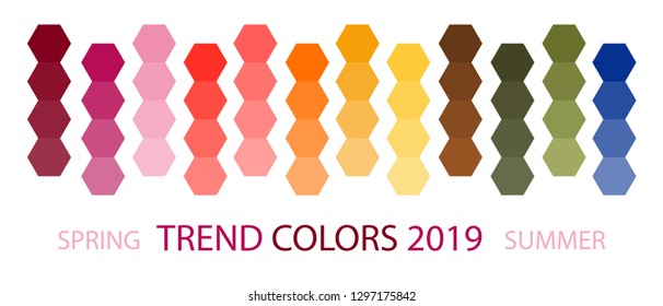 Trendy colors 2019 spring - summer. Swatches  fashionable colors 2019 shades. Vector 10 EPS. 1
