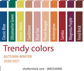 Trendy colors 2020 2021. Colour palette vector illustration.