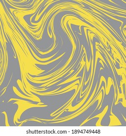 Trendy colors of 2021 year – Ultimate gray and Illuminating yellow marble texture background. Liquid effect backdrop. Imitations of hand drawn acrylic painting. Marbling surface vector illustration. 