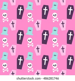Trendy Colors Death Halloween Pattern. Flat Design Vector Seamless Texture Background. Modern Color Style.
