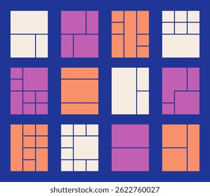 Conjunto de grades do layout de cores da moda. Coleção de modelo de web design brilhante. Colagem de imagens ou padrão de peças geométricas de fotos