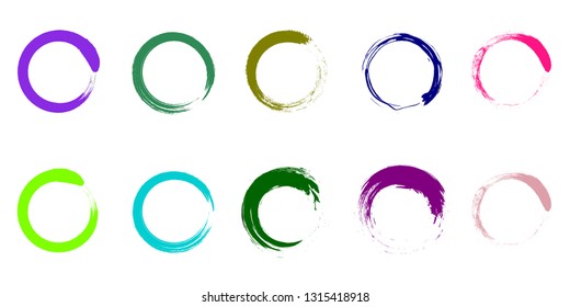 Trendy Colors Paint Brush Circles Collection. Green, Dark Blue, Purple, Olive, Turquoise Color Palette Elements for Your Design