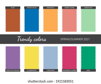 Paleta de colores de moda. Primavera-Verano 2021. Fondo blanco aislado. Vector.