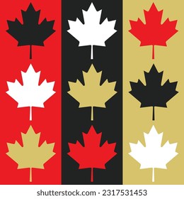 Trendy colors stripy maple leaf icons emblems set pattern poster design element