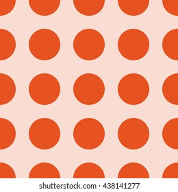 Trendy colour polka dot seamless pattern. Dots fashion with pink background and orange circles