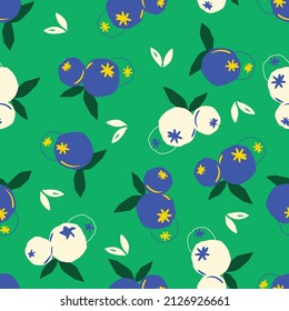 Frutos de Blue Berries coloridas y modernas a la moda Patrón sin fisuras Vector EPS 10,Diseño de moda , tela, textil, papel de pared, cubierta, web , envoltura y todas las impresiones en verde