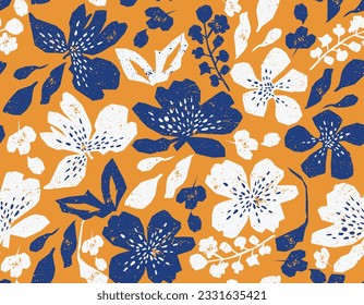 Trendy Colourful Paper cutouts , Hand drawn modern Flower and Leaves design Seamless pattern with Texture , Design for fashion , fabric, textile, wallpaper , wrapping and all prints