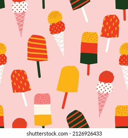 Trendy colourful Popsical Ice cream Seamless pattern Vector EPS 10,Design for fashion , fabric, textile, wallpaper, cover, web , wrapping and all prints on light Pink 
