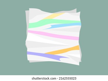 Multicolours print trendy colours highlighters on the creased napkin on the green background. Top view.
