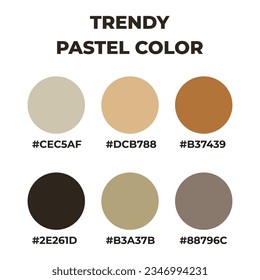 Trendy Combination of pastel color palette guide catalog 2023 with code for fashion, Web Design, Mobile Applications, Social Media Templates, Interiors Design.  Color swatches of popular colors.