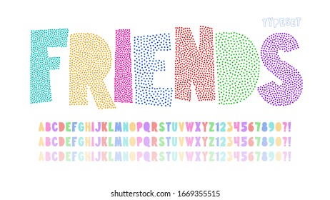 Trendy comical condensed alphabet design, colorful, typeface. Vector illustration, decorative typeset.